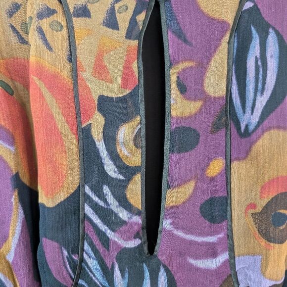 Vintage 100% Silk FLORAL midi dress ribbon tie long sleeves US size 6 - Picture 15 of 16